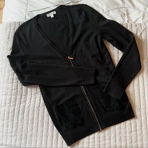 Calvin Klein Zip Cardigan w/Suede Pockets